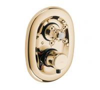 KLUDI 1926 Mitigeur thermostatique encastré, poignée croisillon, blocage eau chaude 40°C, avec robinet d'arrêt, 517204520, 517204520, Colorazione: Placcato oro