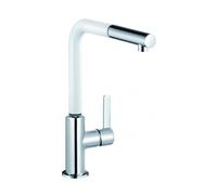 Kludi L-INE S rubinetto da cucina, orientabile, estraibile, 408519375, L-INE S cromo/bianco opaco [Rubinetti da Cucina]