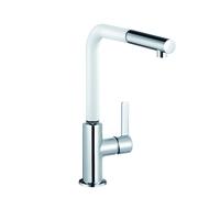 KLUDI L-LINE S Mitigeur monocommandé pour évier, Eco, levier fermé, becs extractibles, 408519375, 408519375, Colorazione: bianco opaco / cromo