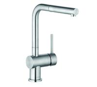 KLUDI L STEEL Mitigeur monocommandé pour évier, bec extractible, levier fermé, EcoPlus, acier inox brossé, 45851F877, 45851F877