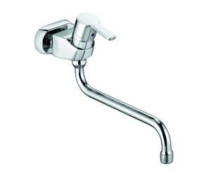 KLUDI LOGO NEO Mitigeur mural d'évier, levier fermé, montage mural, entraxe 45 mm, bec 200mm, chrome, 379140575, 379140575