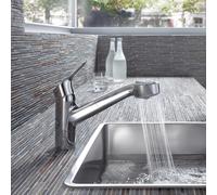 KLUDI OBJEKTA Mitigeur monocommandé pour évier, levier fermé, avec douchette, s-pointer, Eco, chrome, 325810575, 325810575