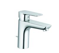 KLUDI PURE&STYLE Mitigeur monocommandé pour lavabo, montage monotrou, hauteur de bec 100mm, avec garniture d'écoulement, chrome, 402900575WR5, 402900575WR5