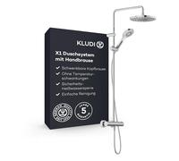 KLUDI - Sistema doccia X1 con soffione e doccetta, termostato Dual Shower System, cromato, montaggio a parete, rubinetto termostatico, diametro 250 mm, 3 tipi di getto, 6906705-81