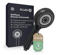 KLUDI -X1 Doccetta anticalcare con 3 tipi di getti, doccetta a risparmio d'acqua opzionale (standard 15l/min, opzione 9 l/min, doccetta a mano (Ø10,7 cm), nero opaco