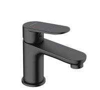 KLUDI - X1 rubinetto per lavabo, colore nero opaco, rubinetto a risparmio d'acqua, taglia S, altezza erogatore 75 mm, cartuccia in ceramica, miscelatore lavabo con tubi di collegamento, avviamento a
