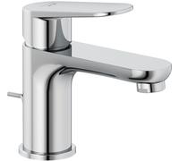KLUDI - X1 rubinetto per lavabo con scarico a tirante, altezza erogatore 75 mm, rubinetto a risparmio idrico taglia S, cartuccia in ceramica, miscelatore lavabo con tubi di collegamento cromati