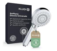 KLUDI-X1 Soffione doccia universale a risparmio idrico, 3 tipi di getto (corpo, capelli, pelle), soffione easy-clean Ø 10,7 cm, doccia cromo