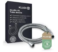 KLUDI-X1 tubo doccia universale 1,60 m, flessibile doccia con doppia protezione antitorsione, resistente al kink, attacco standard, tubo flessible doccia plastificato con effetto metallizzato