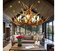 KLUFO Lampadario in resina di corna di cervo, lampadario di corna di cervo, lampadario di corna retrò a 8 luci E12 per camera da letto, soggiorno, bar, caffè.