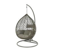 KLULK Poltrona A Dondolo Sospesa Da Esterno Rodi Con Struttura In Acciaio E Guscio In Poli-Vimini Grigio, L 118 x H 196 Cm, Seduta E Poggiatesta Imbottito, Regolabile In Altezza, Portata 120 Kg