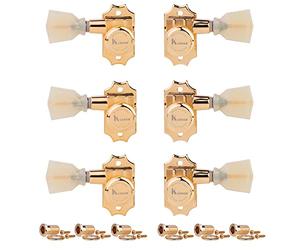 Kluson Revolution DieCast Tuners - 3 per lato - perlato Keystone Button, bloccaggio, Gold