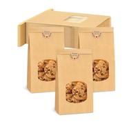 KLVGTIFS 25 Pezzi Sacchetti Carta Kraft, Sacchetto di Carta con Sigillo, Marrone Kraft con Finestra Trasparente, Sacchetti per Alimenti, Sacchetto Pane a Prova di Olio, Inclusi 36 Handmade Adesivi