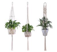 KLVGTIFS 3 Pezzi Vasi Sospesi per Piante, Cotone Appendini per Piante Macramè, Macramè Vasi Pensili per Interni ed Esterni, Balconi, Giardino, Decorazione da Parete, 105 cm, 4 Gambe
