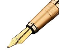KLVN Penna stilografica calligrafica con pennino fine e pennino ricurvo, confezione originale, colore nero opzionale con tappo dorato nobile e argento (pennino piegato con tappo dorato, solo una penna