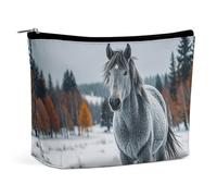 KLWQR Borsa per il trucco con cavallo grigio in paesaggio invernale innevato Wilderness borsa per cosmetici impermeabile borsa per trucchi con cerniera borsa da viaggio organizer per donne signore