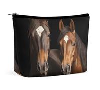KLWQR Borsa per il trucco con due cavalli in piedi su sfondo nero, impermeabile, borsa per cosmetici con cerniera, organizer da viaggio per donne, stile, taglia unica
