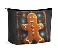 KLWQR Borsa per il trucco con omino di pan di zenzero su tavola di legno, impermeabile, borsa per cosmetici con cerniera, organizer da viaggio per donne, stile, taglia unica