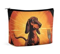 KLWQR Borsa per trucchi con bassotto che guarda il piatto per la borsa, borsa impermeabile per cosmetici, borsa per il trucco con cerniera, organizer da viaggio per donne e donne