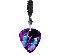 KLWQR Collana con ciondolo a forma di farfalla blu e viola, in acciaio inox, con ciondolo per chitarra, decorazione per donne e uomini, regalo per amanti della musica, taglia unica, acciaio al titanio