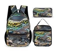 KLWQR Leopard Little Gecko Zaino per donne e uomini, leggero e impermeabile, set con portapranzo, astuccio da viaggio, zaino per computer portatile, zaino casual, stile, taglia unica