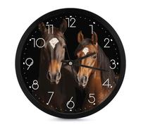 KLWQR Orologio da parete con due cavalli in piedi su sfondo nero, 25,4 cm, silenzioso, senza ticchettio, funzionamento a batteria, orologio da cucina moderno, decorazione da parete per soggiorno