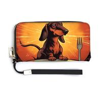 KLWQR Portafogli in pelle impermeabile con cerniera intorno alla pochette bassotto guardando piatto porta carte di credito pochette per donne signore