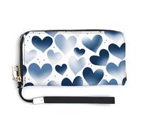 KLWQR Portafogli in pelle impermeabile con cerniera intorno alla pochette blu navy cuore porta carte di credito pochette per donne signore