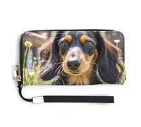 KLWQR Portafogli in pelle impermeabile con cerniera intorno alla pochette carino bassotto porta carte di credito pochette per donne signore