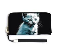 KLWQR Portafogli in pelle impermeabile con cerniera intorno alla pochette carino gatto bianco porta carte di credito pochette per donne signore