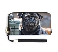 KLWQR Portafogli in pelle impermeabile con cerniera intorno alla pochette carino nero carlino porta carte di credito pochette per donne signore