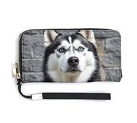 KLWQR Portafogli in pelle impermeabile con cerniera intorno alla pochette con cane husky porta carte di credito pochette per donne signore