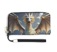 KLWQR Portafogli in pelle impermeabile con cerniera intorno alla pochette con drago dorato porta carte di credito pochette per donne