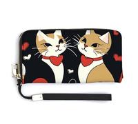 KLWQR Portafogli in pelle impermeabile con cerniera intorno alla pochette coppia gatti porta carte di credito pochette per donne signore