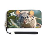 KLWQR Portafogli in pelle impermeabile con cerniera intorno alla pochette Guinea Mouse con occhiali porta carte di credito pochette per donne