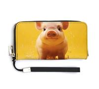 KLWQR Portafogli in pelle impermeabile con cerniera intorno alla pochette Piggy Is Jumping porta carte di credito pochette per donne signore