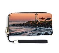 KLWQR Portafogli in pelle impermeabile con cerniera intorno alla pochette Portland River Lighthouse Sunrise porta carte di credito pochette da donna