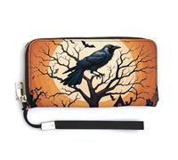 KLWQR Portafogli in pelle impermeabile con cerniera intorno alla pochette Raven Halloween porta carte di credito pochette per donne