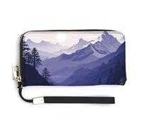 KLWQR Portafogli in pelle impermeabile con cerniera intorno alla pochette silhouette delle montagne porta carte di credito pochette per donne signore