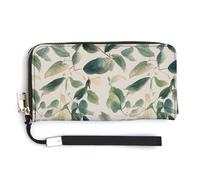 KLWQR Portafogli in pelle impermeabile con cerniera intorno alla pochette verde salvia foglie di eucalipto porta carte di credito pochette per donne signore