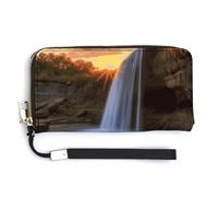 KLWQR Portafogli in pelle impermeabile con cerniera intorno alla pochette Waterfall at Sunset porta carte di credito pochette per donne signore
