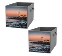 KLWQR Portland Fiume Lighthouse Sunrise Contenitore portaoggetti pieghevole impermeabile con manici Portland River Lighthouse Sunrise Toy Storage Box per casa, armadi, uffici, camere da letto, 2 pezzi