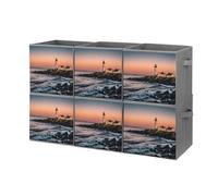 KLWQR Portland Fiume Lighthouse Sunrise Contenitore portaoggetti pieghevole impermeabile con manici Portland River Lighthouse Sunrise Toy Storage Box per casa, armadi, uffici, camere da letto, 6 pezzi