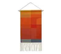 KLWQR Poster da appendere in cotone e lino con nappa, 25,4 x 50,4 cm, arazzo verticale da appendere alla parete, arancione e grigio, decorazione astratta per soggiorno, ufficio, camera da letto