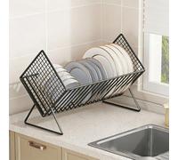 KLWQR Scolapiatti da Appoggio per Lavello in Ferro Battuto, Scolapiatti Salvaspazio per Piano Cucina, Multifunzionale e Robusto, 38×17×17 cm(Black)