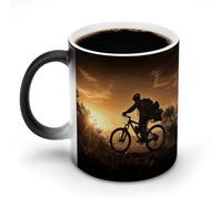 KLWQR Tazza da caffè da 325 ml in ceramica che cambia colore, tazza da caffè sensibile con mountain bike magica per la sera, tazza da tè per donne e uomini
