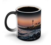 KLWQR Tazza da caffè da 325 ml in ceramica che cambia colore, tazza da caffè sensibile magica Portland River Lighthouse Sunrise tazza da caffè tazza da tè per donne uomini
