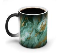 KLWQR Tazza da caffè da 325 ml in ceramica che cambia colore tazza da caffè sensibile magica verde oro marmo tazza da caffè tazza da tè per donne uomini
