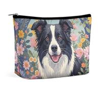 KLWQR Trousse per trucchi con motivo floreale Border Collie, impermeabile, con cerniera, organizer da viaggio per donne e donne, stile, taglia unica