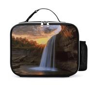 KLWQR Waterfall at Sunset - Borsa termica per il pranzo, riutilizzabile, con porta bottiglia d'acqua, portatile, impermeabile, a prova di perdite, per donne e uomini, lavoro, viaggi, picnic